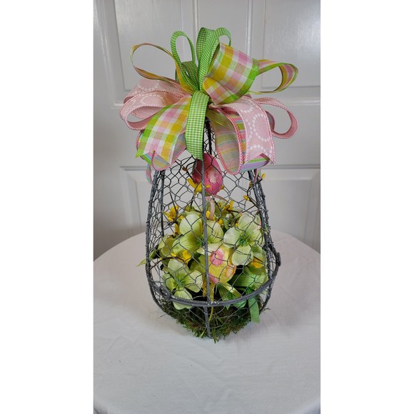 Easter Spring Floral Holiday Décor, Easter Egg Cage Wire Basket Arrangement‎ - Picture 2 of 8